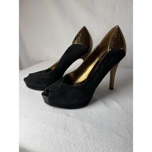 Guess Black Faux Leather Peep Toe platform Heels Women’s 8 1/2